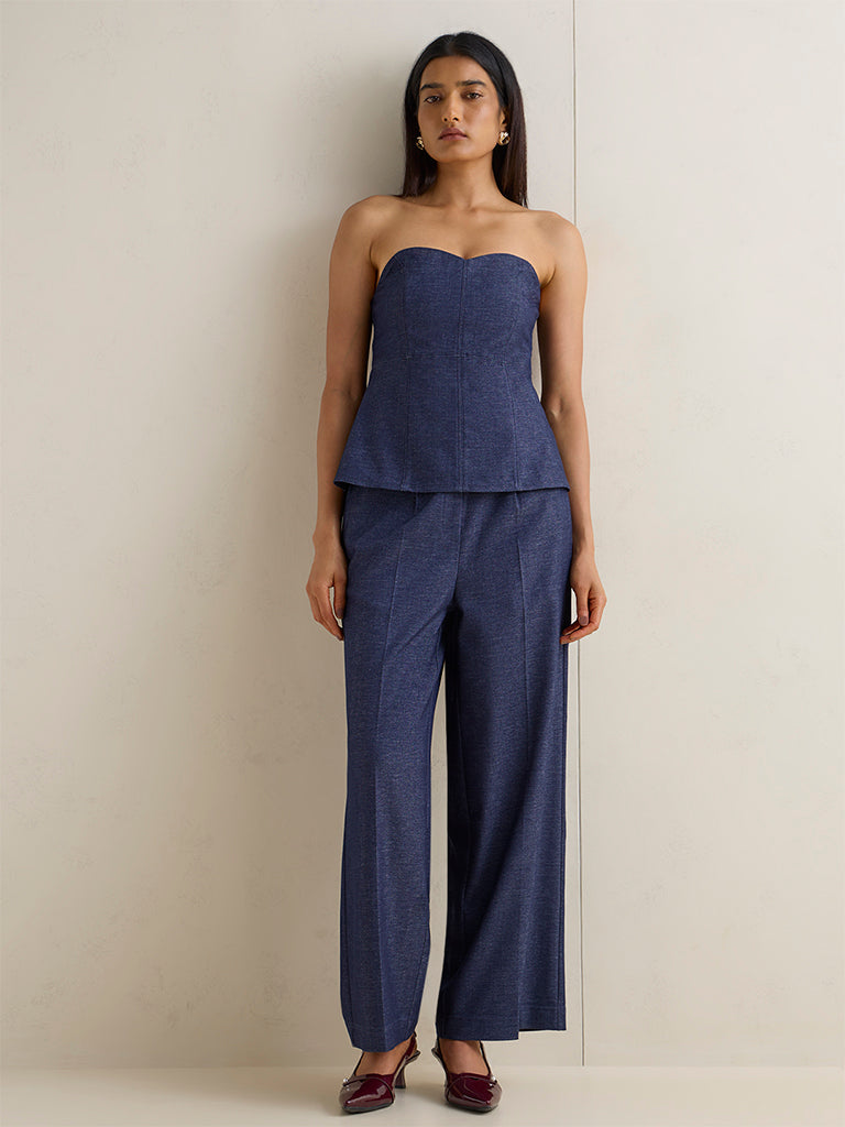 Wardrobe Indigo Solid Cotton-Blend Tube Top