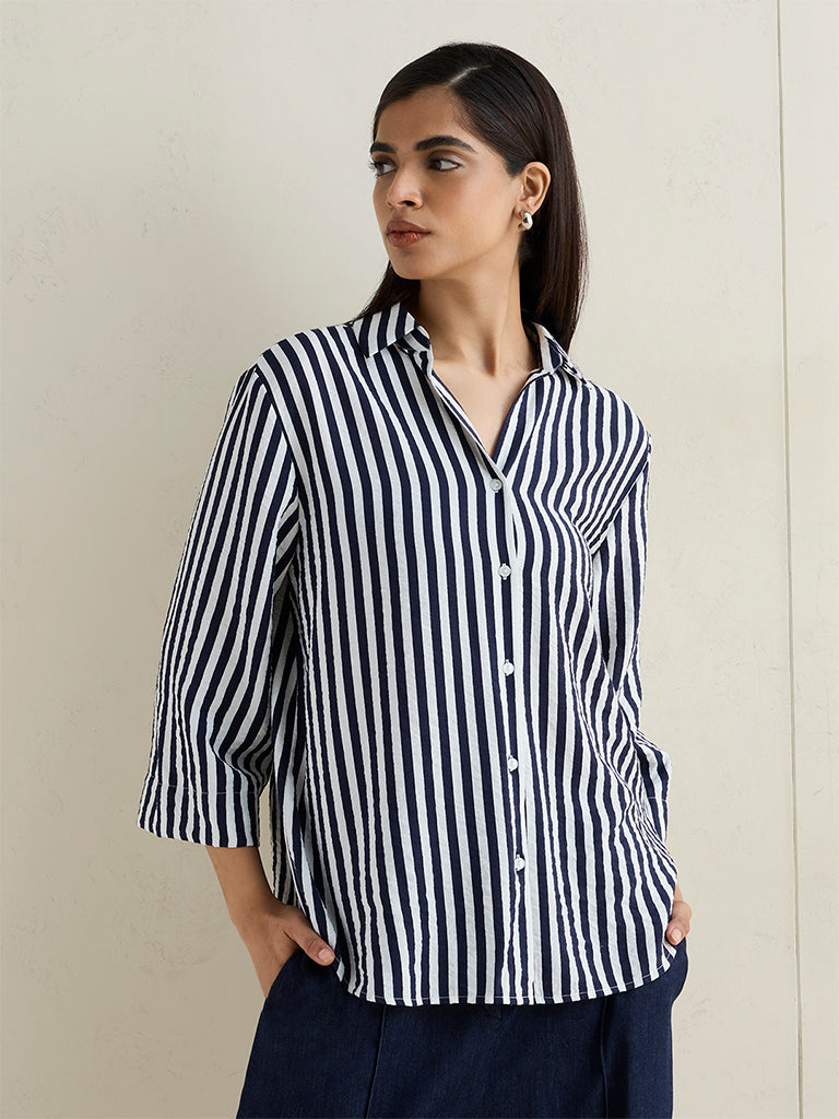 Wardrobe Navy Striped Shirt