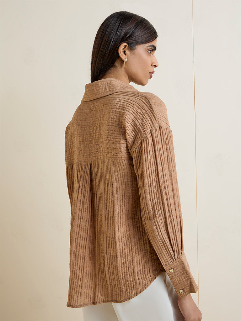 Wardrobe Beige Self-Striped Shirt
