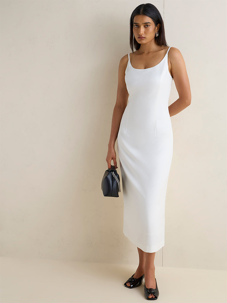 Wardrobe White Solid Bodycon Dress
