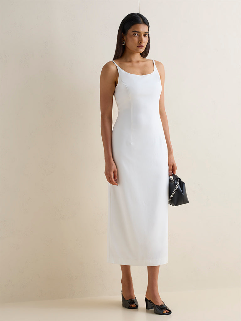 Wardrobe White Solid Bodycon Dress