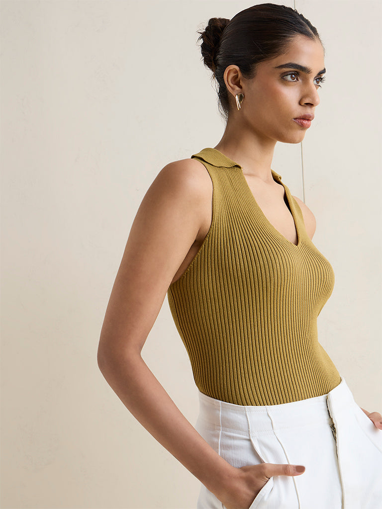 Wardrobe Olive Ribbed-Textured Top