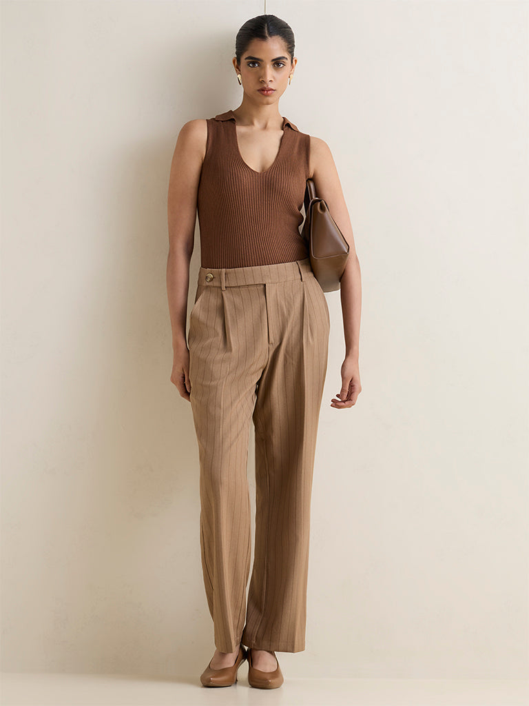 Wardrobe Brown Ribbed-Textured Top