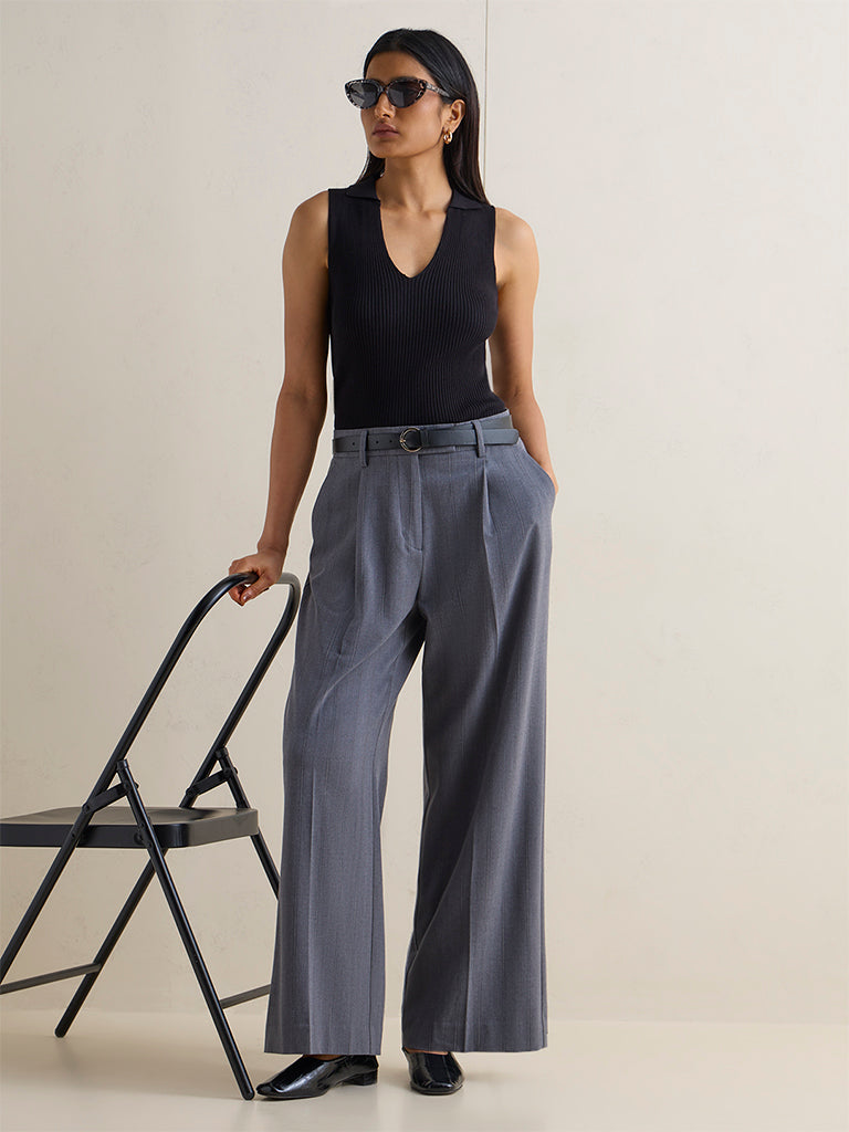 Wardrobe Black Ribbed-Textured Sleeveless Top