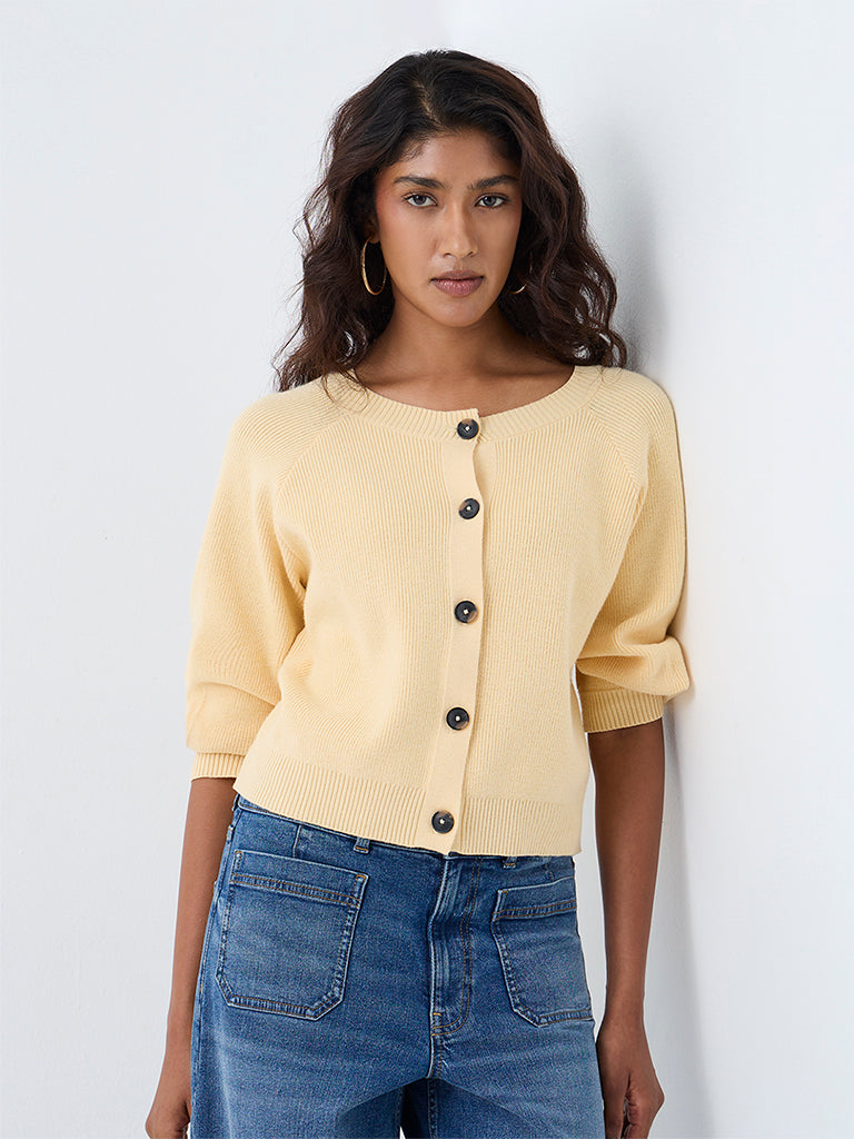 LOV Yellow Ribbed-Knit Cardigan