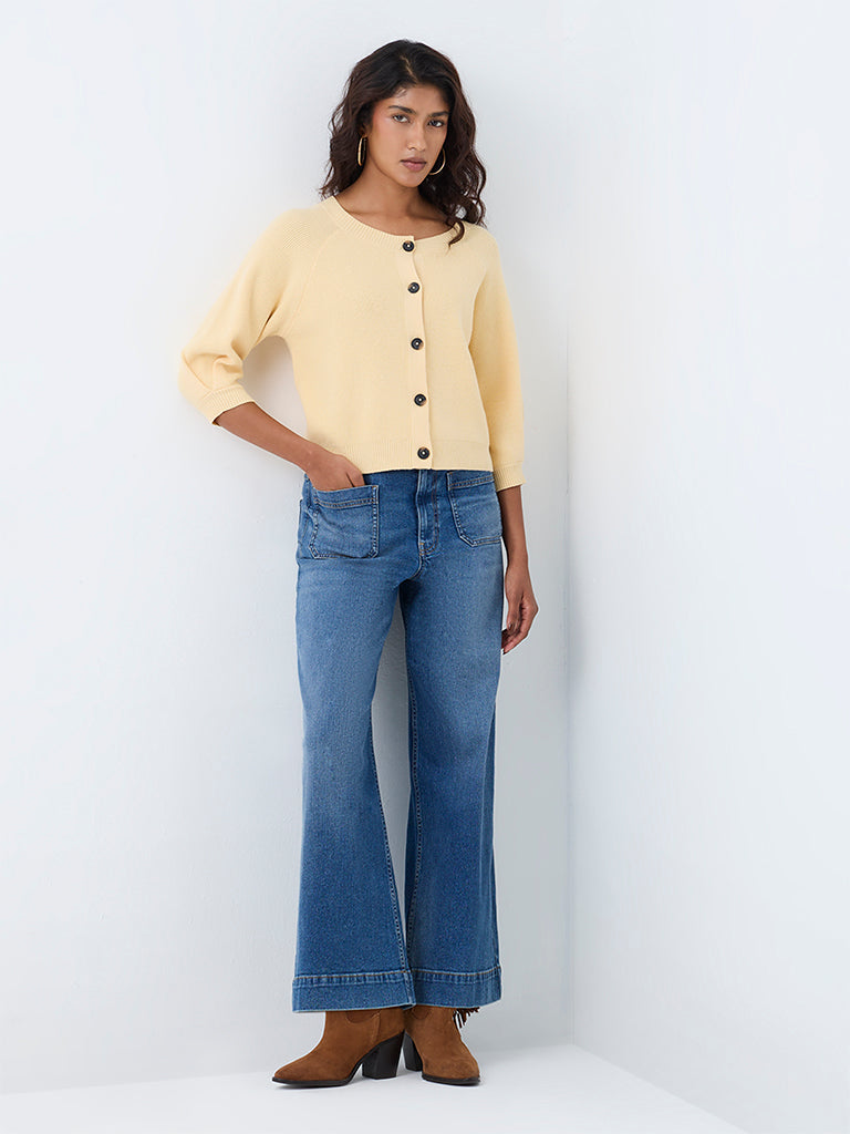 LOV Yellow Ribbed-Knit Cardigan