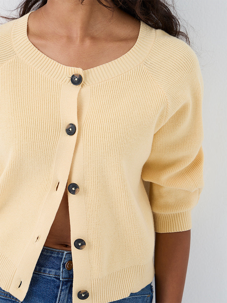 LOV Yellow Ribbed-Knit Cardigan