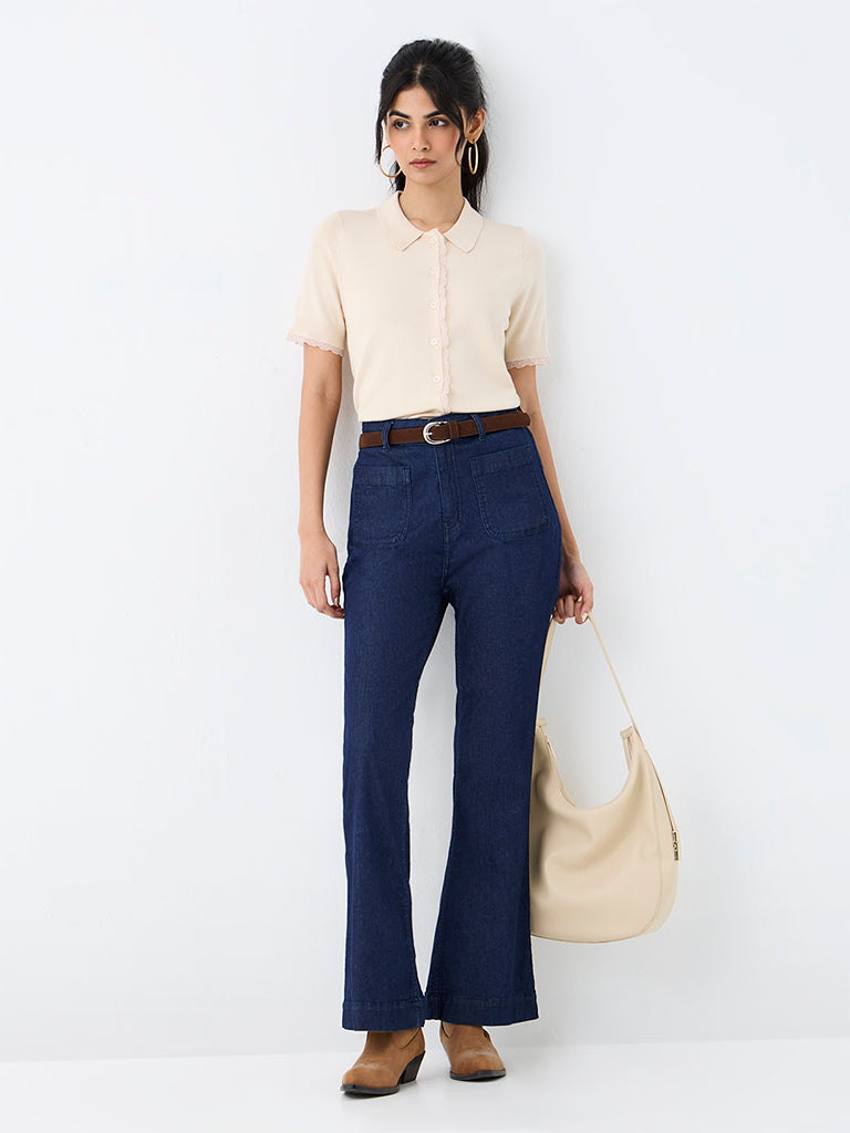 LOV Light Beige Lace-Detailed Shirt