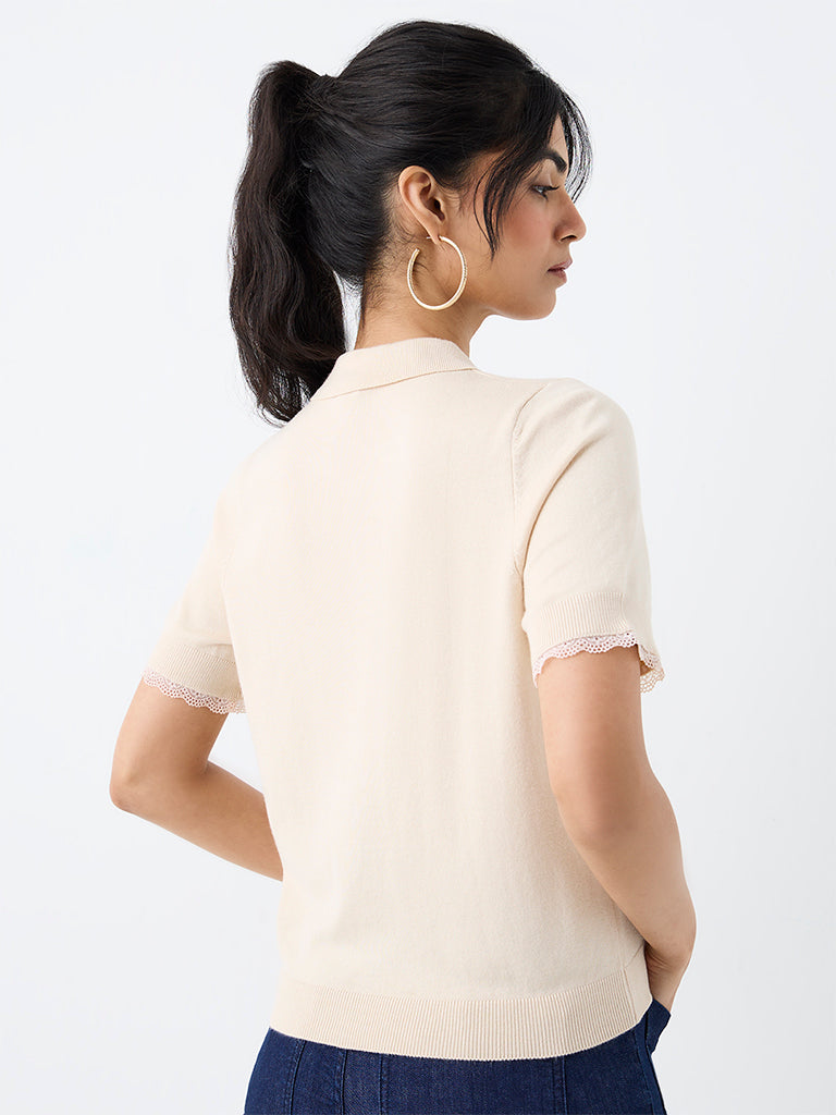 LOV Light Beige Lace-Detailed Shirt