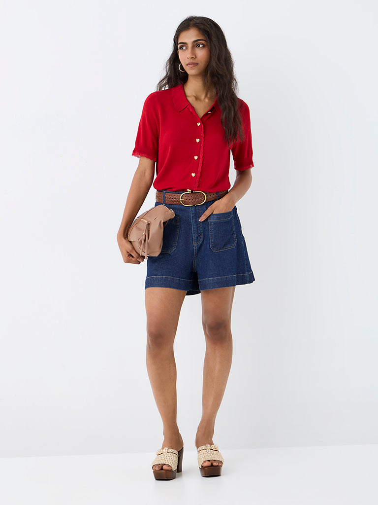 LOV Red Lace-Detail Shirt