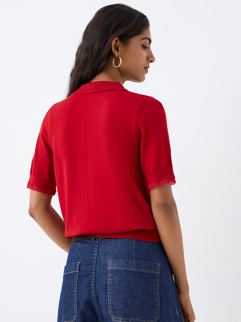 LOV Red Lace-Detail Shirt