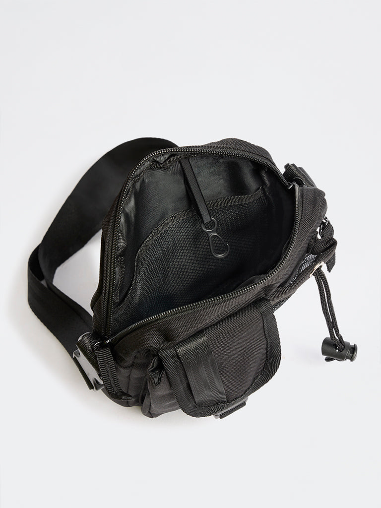 Westside Black Buckle-Detail Square Crossbody Bag