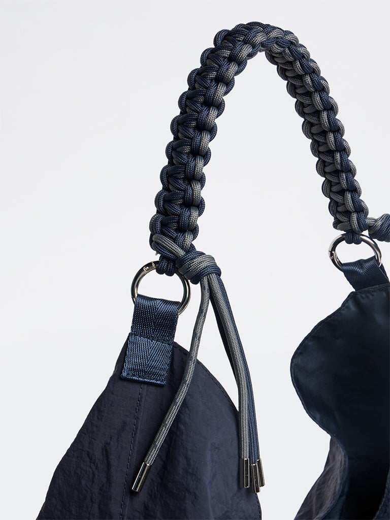 Westside Navy Braided-Strap Slouchy Shoulder Bag