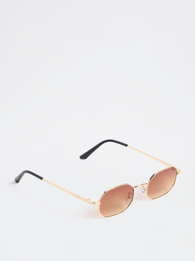 Nuon Brown Geometric Sunglasses - Comes with a Pouch and Cleaning Cloth