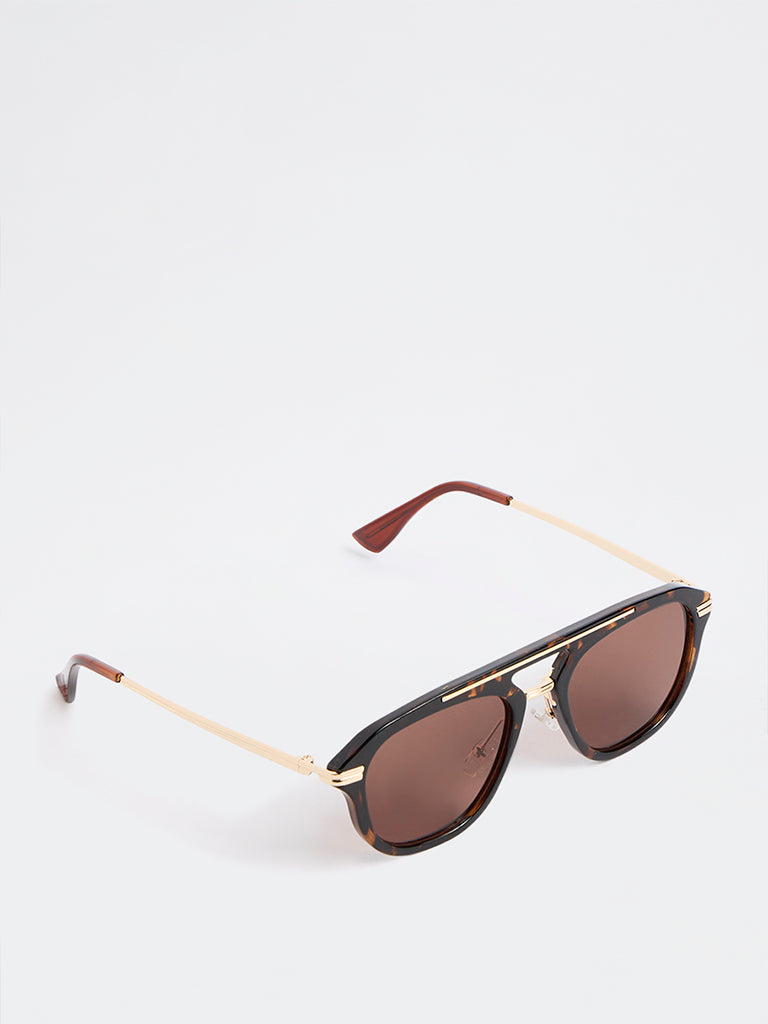 Nuon Brown Square-Frame Sunglasses - Comes with a Pouch and Cleaning Cloth