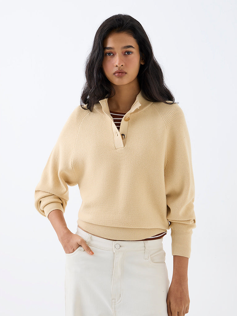 LOV Light Yellow Ribbed-Textured Sweater
