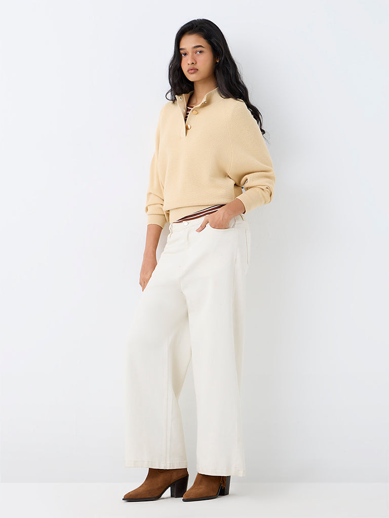 LOV Light Yellow Ribbed-Textured Sweater