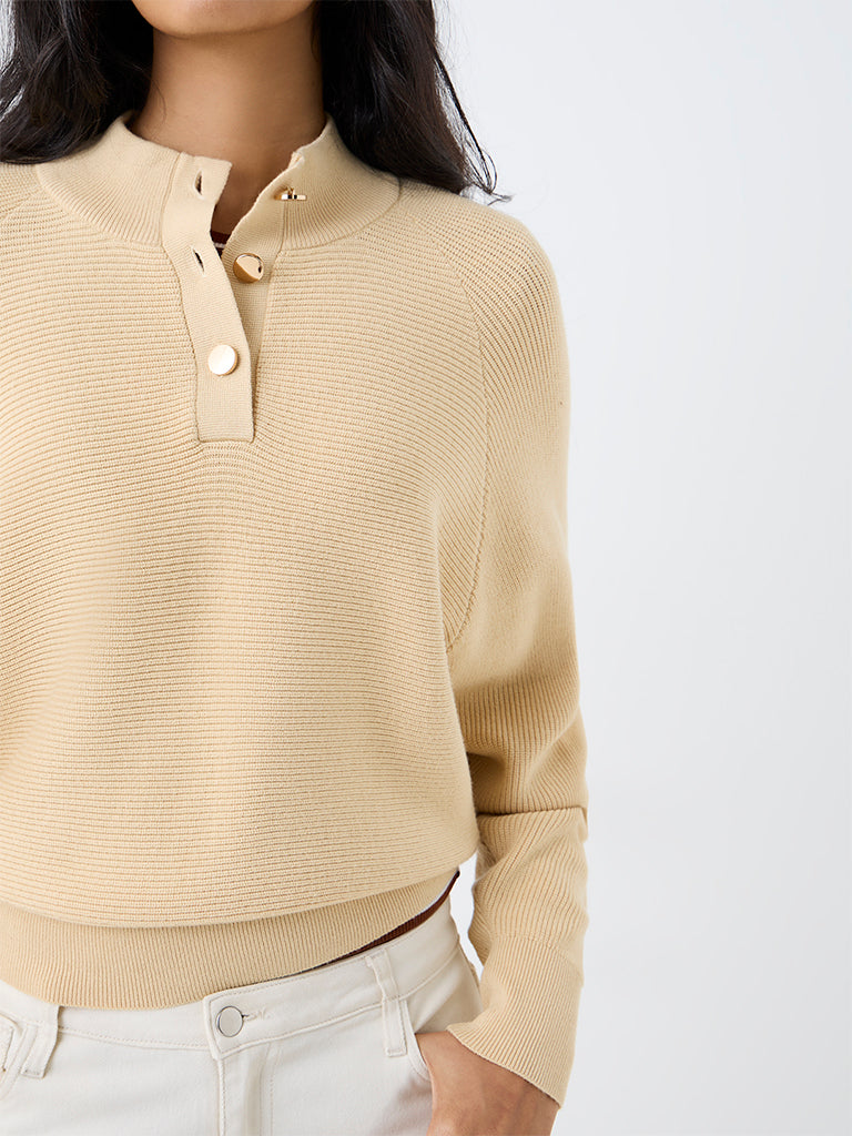 LOV Light Yellow Ribbed-Textured Sweater