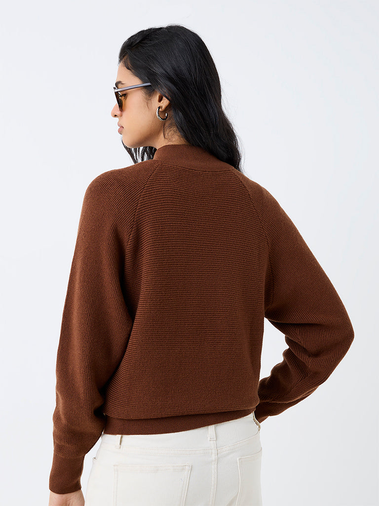 LOV Dark Brown Ribbed-Textured Sweater