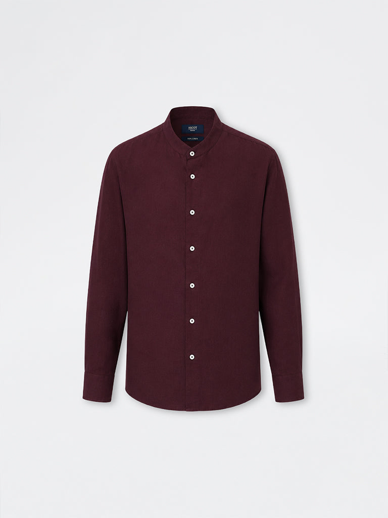 Ascot Wine Solid Relaxed-Fit Linen-Blend Shirt