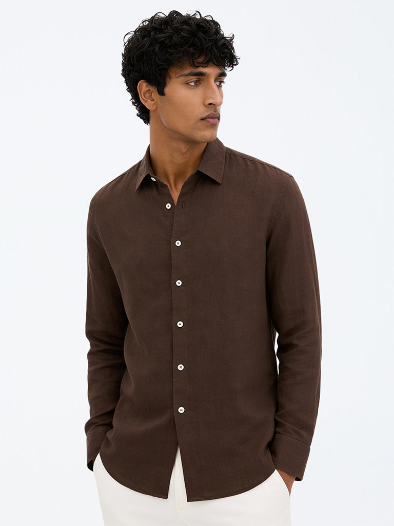 Ascot Dark Brown Relaxed-Fit Linen Shirt