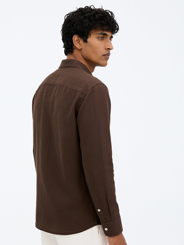 Ascot Dark Brown Relaxed-Fit Linen Shirt