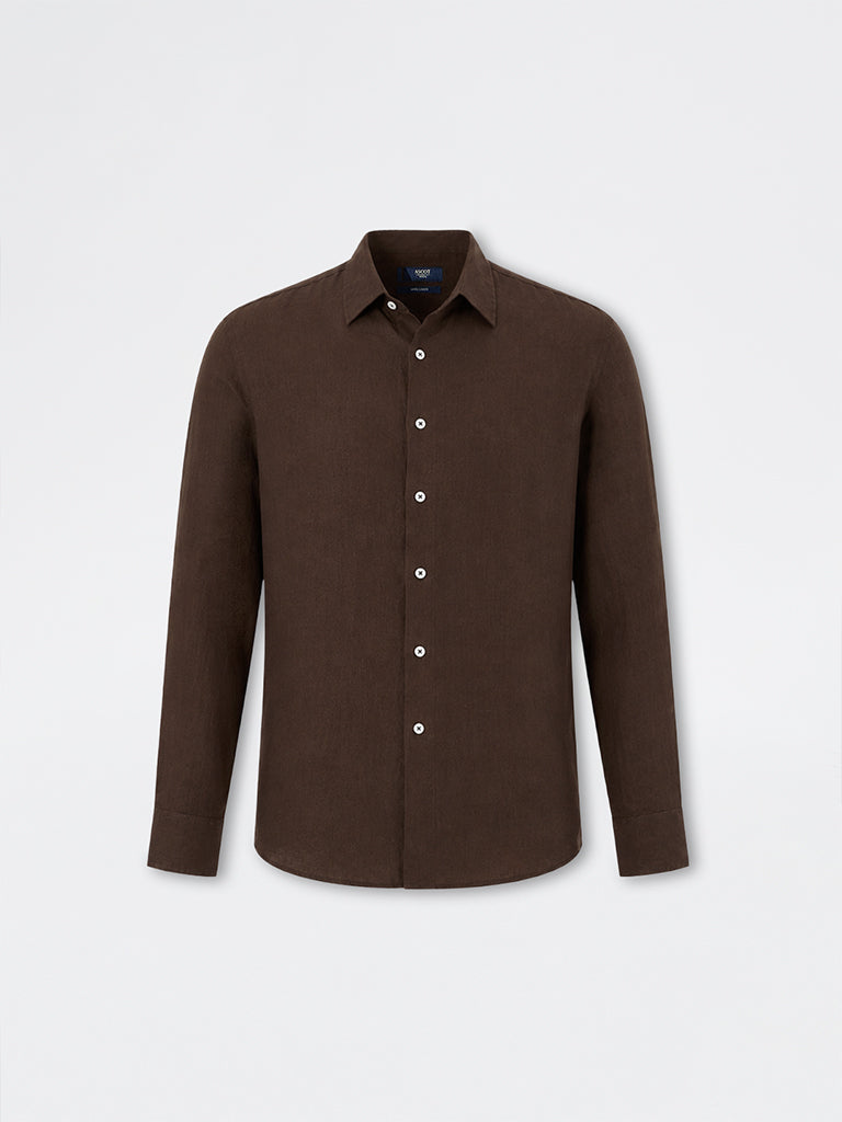 Ascot Dark Brown Relaxed-Fit Linen Shirt