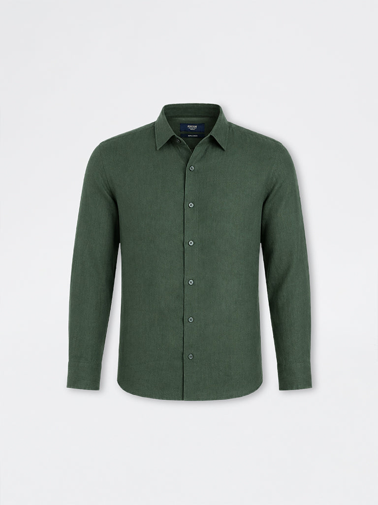 Ascot Green Solid Relaxed-Fit Linen Shirt