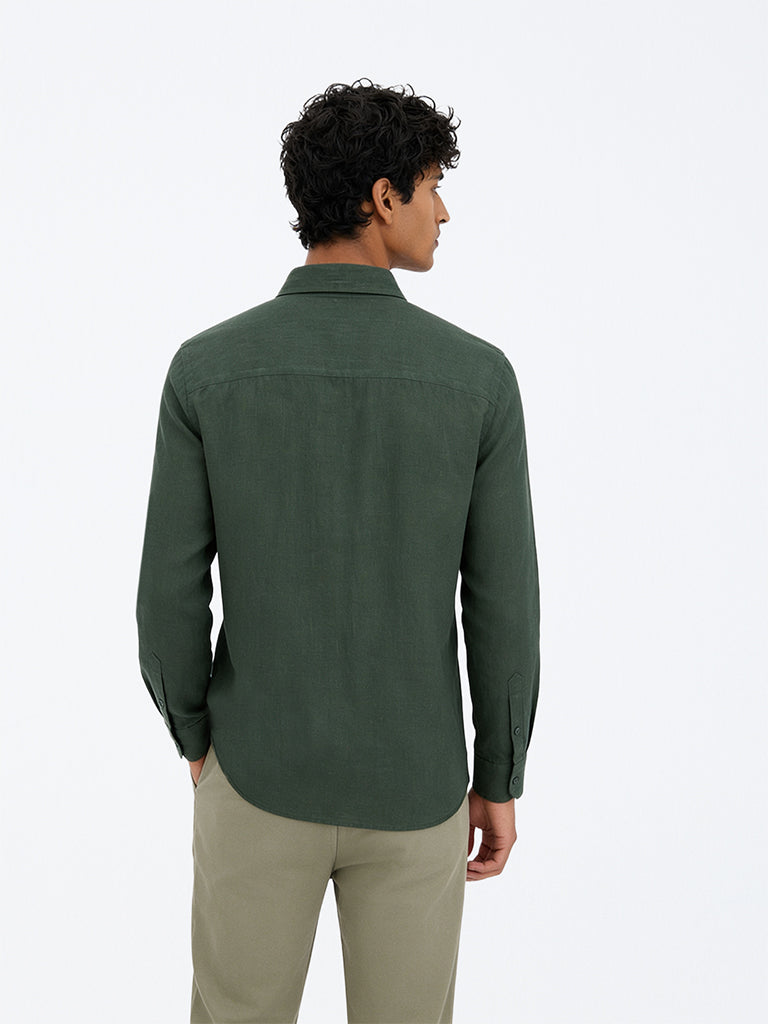 Ascot Green Solid Relaxed-Fit Linen Shirt