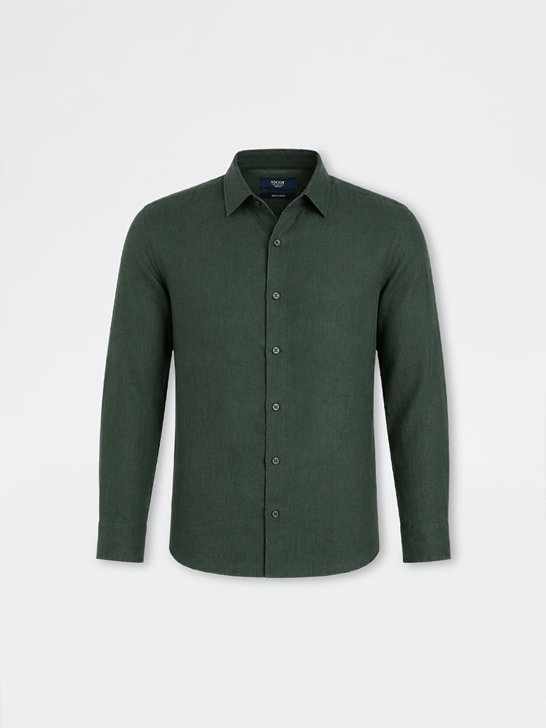 Ascot Green Solid Relaxed-Fit Linen Shirt