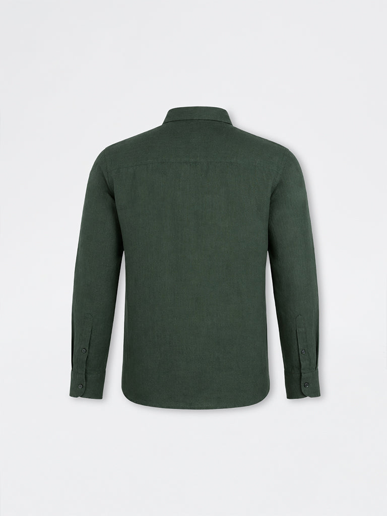 Ascot Green Solid Relaxed-Fit Linen Shirt