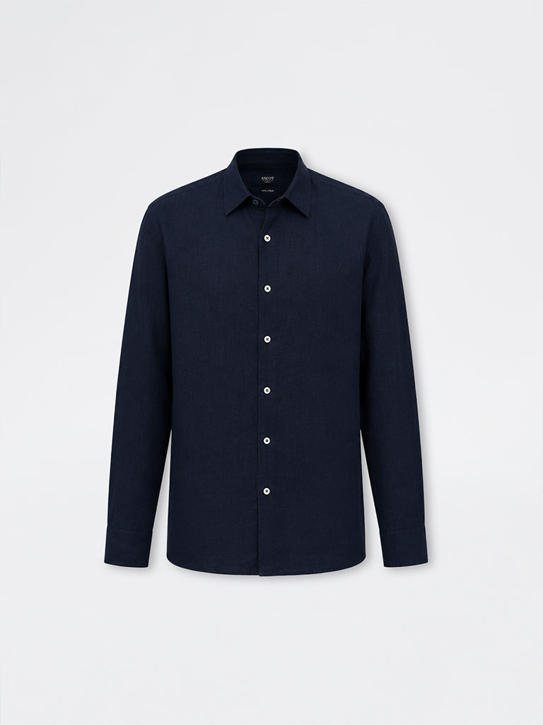 Ascot Navy Solid Relaxed-Fit Linen Shirt