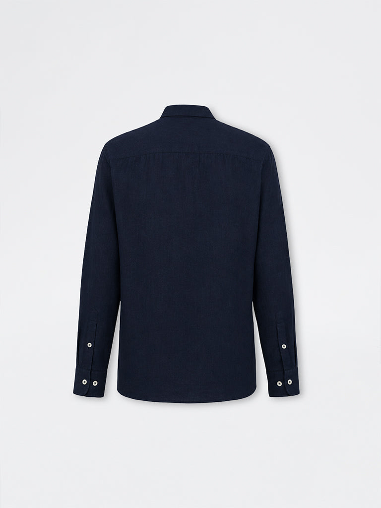 Ascot Navy Solid Relaxed-Fit Linen Shirt