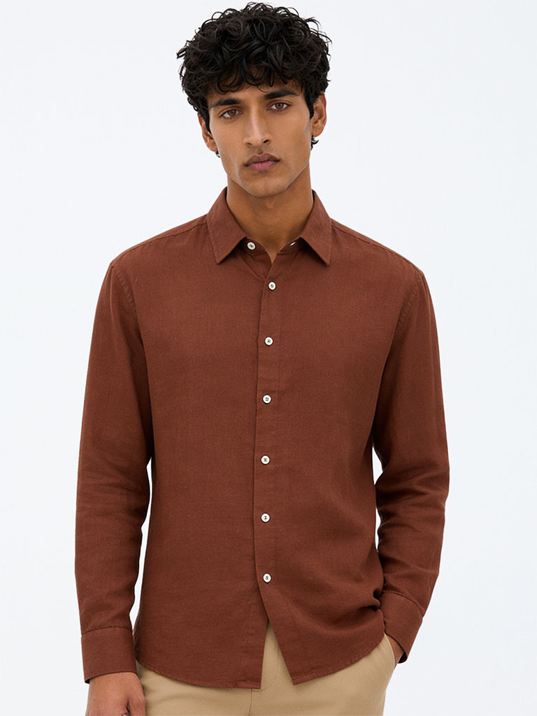Ascot Rust Relaxed-Fit Linen Shirt