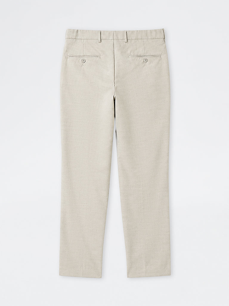 WES Formals Light Grey Solid Slim-Fit Mid-Rise Trousers