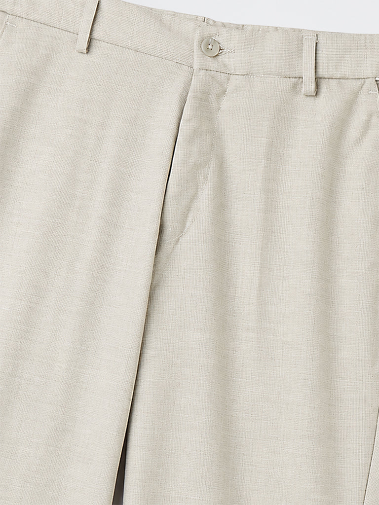 WES Formals Light Grey Solid Slim-Fit Mid-Rise Trousers