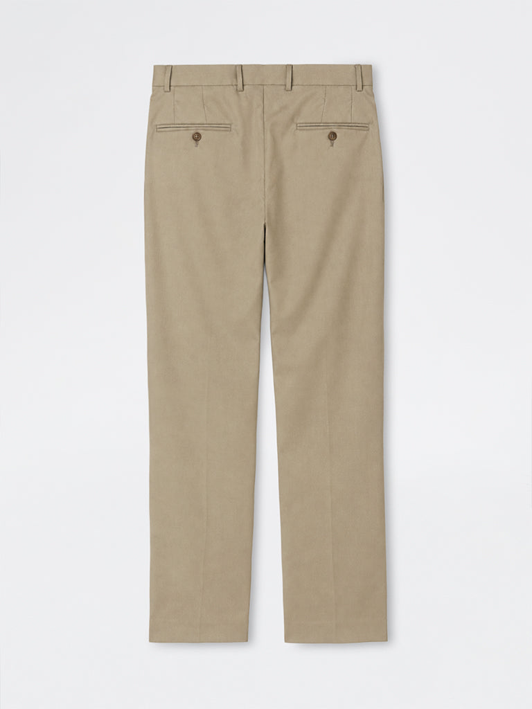 WES Formals Taupe Solid Relaxed-Fit Mid-Rise Trousers
