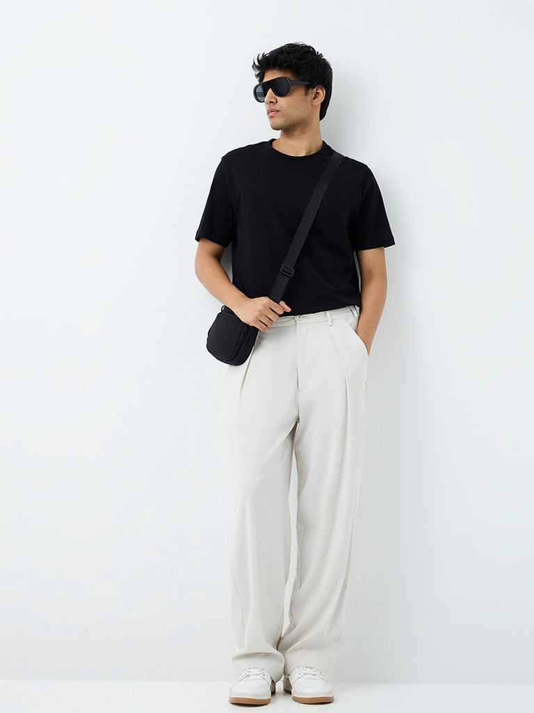 Nuon Off-White Pleated Loose-Fit Mid-Rise Cotton Trousers