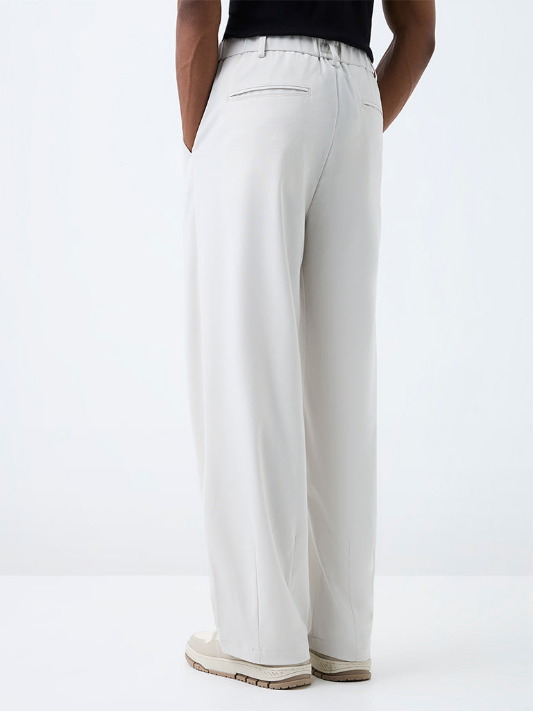 Nuon Off-White Pleated Loose-Fit Mid-Rise Cotton Trousers