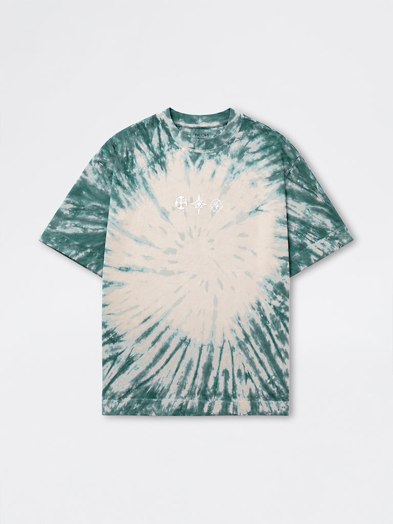 Nuon Green Tie-Dye Printed Relaxed-Fit Cotton T-Shirt