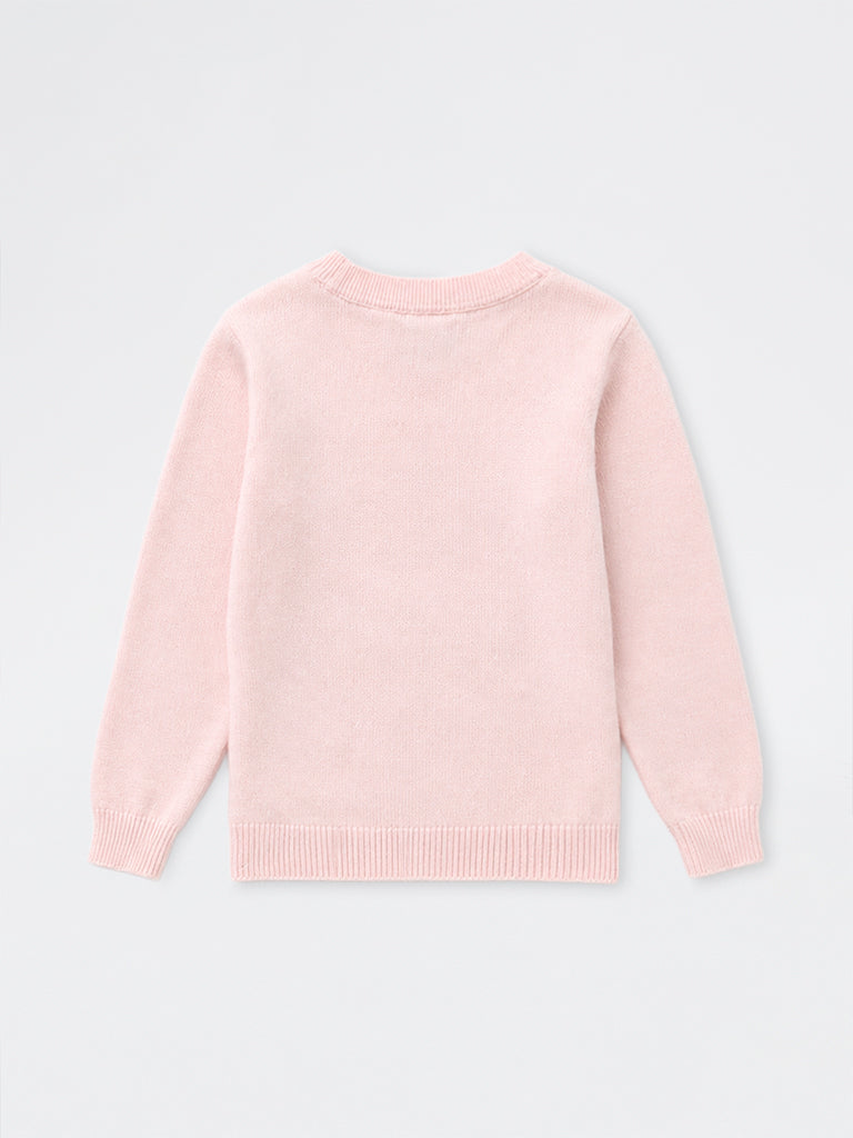 HOP Kids Girls Pink Teddy Design Sling-Bag Style Cotton Sweater