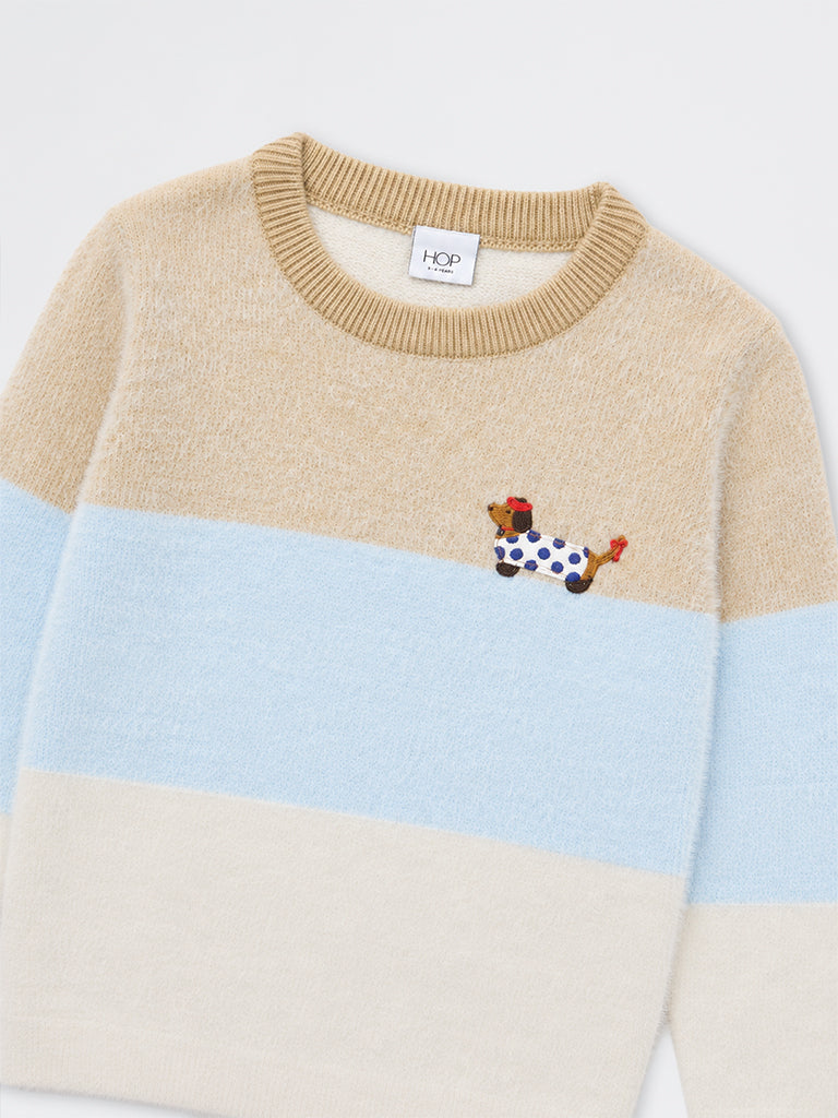 HOP Kids Girls Multicolour Striped Fuzzy-Textured Sweater
