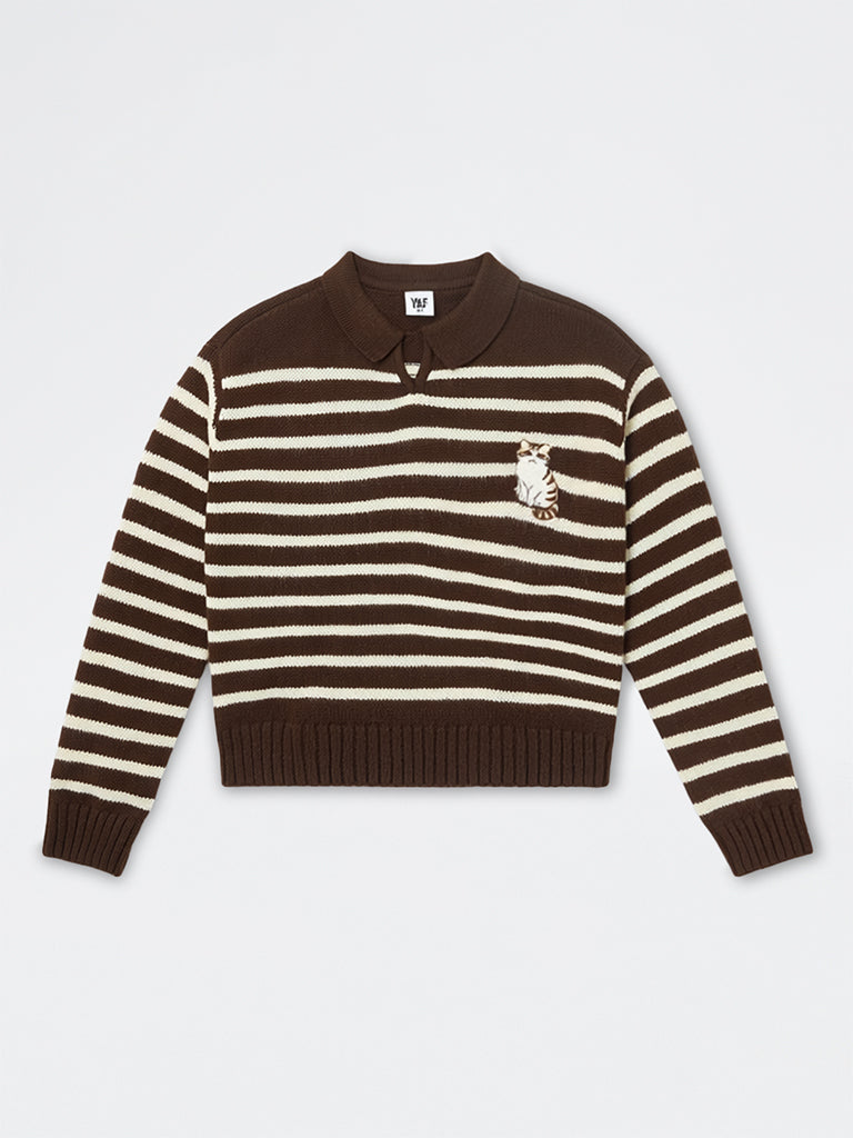Girls Dark Brown Striped Sweater