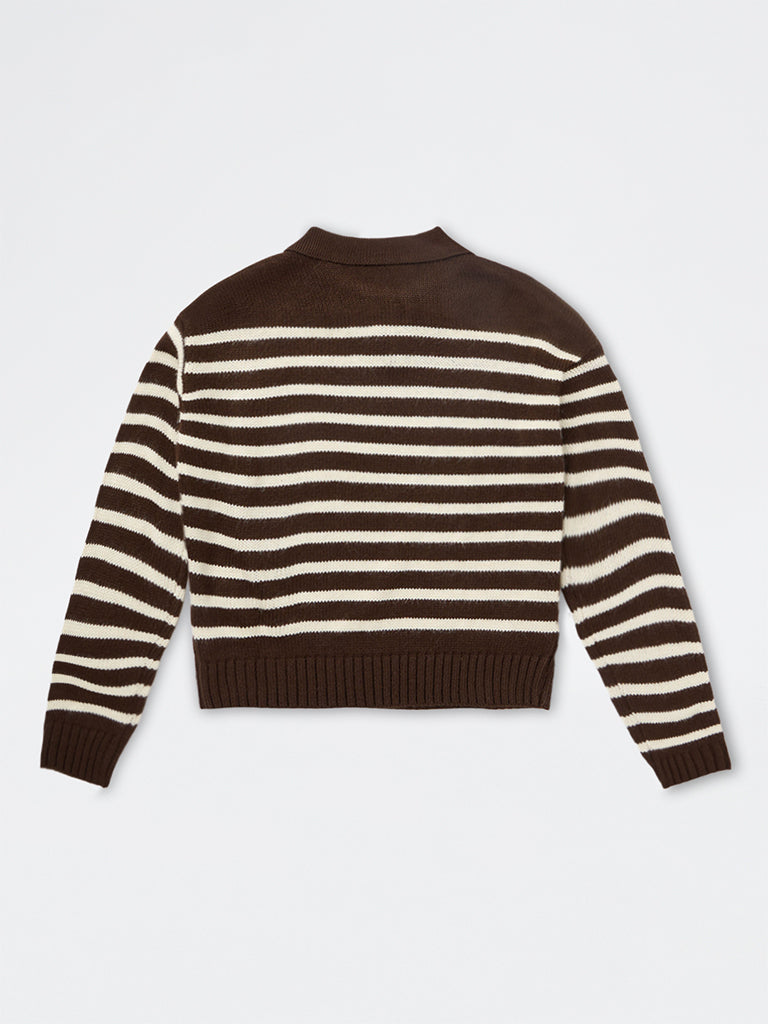 Girls Dark Brown Striped Sweater
