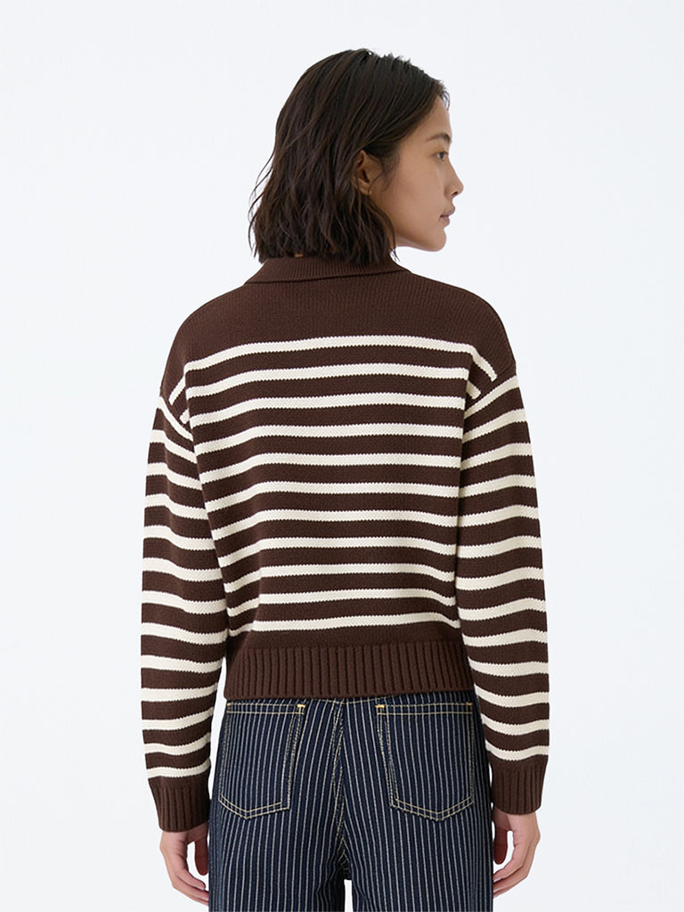 Girls Dark Brown Striped Sweater