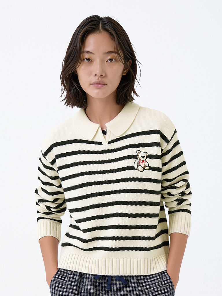 Girls Off-White Striped Sweater