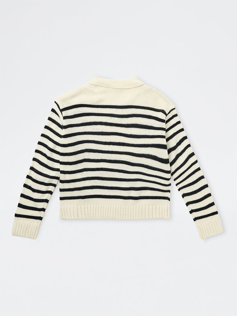 Girls Off-White Striped Sweater