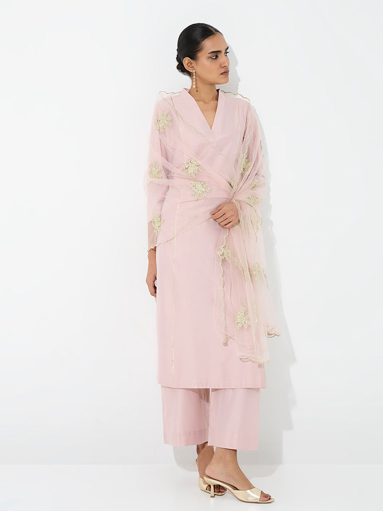 Vark Light Pink Piping-Detail A-Line Ethnic Set