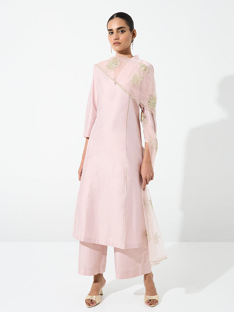 Vark Light Pink Piping-Detail A-Line Ethnic Set