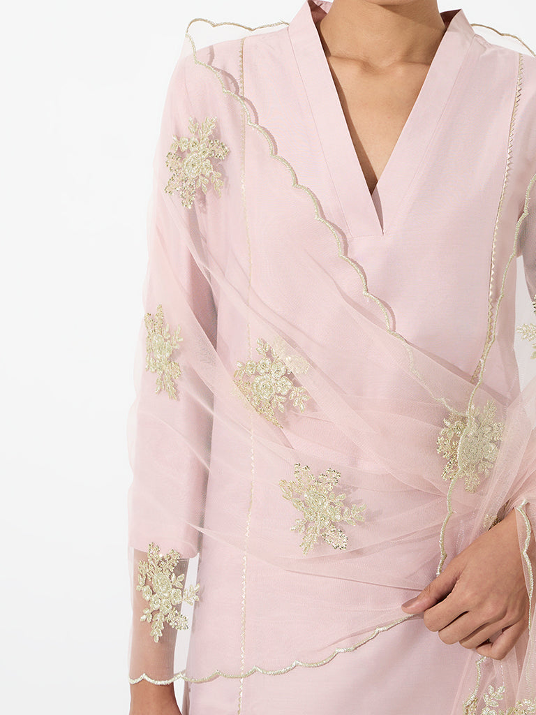 Vark Light Pink Piping-Detail A-Line Ethnic Set